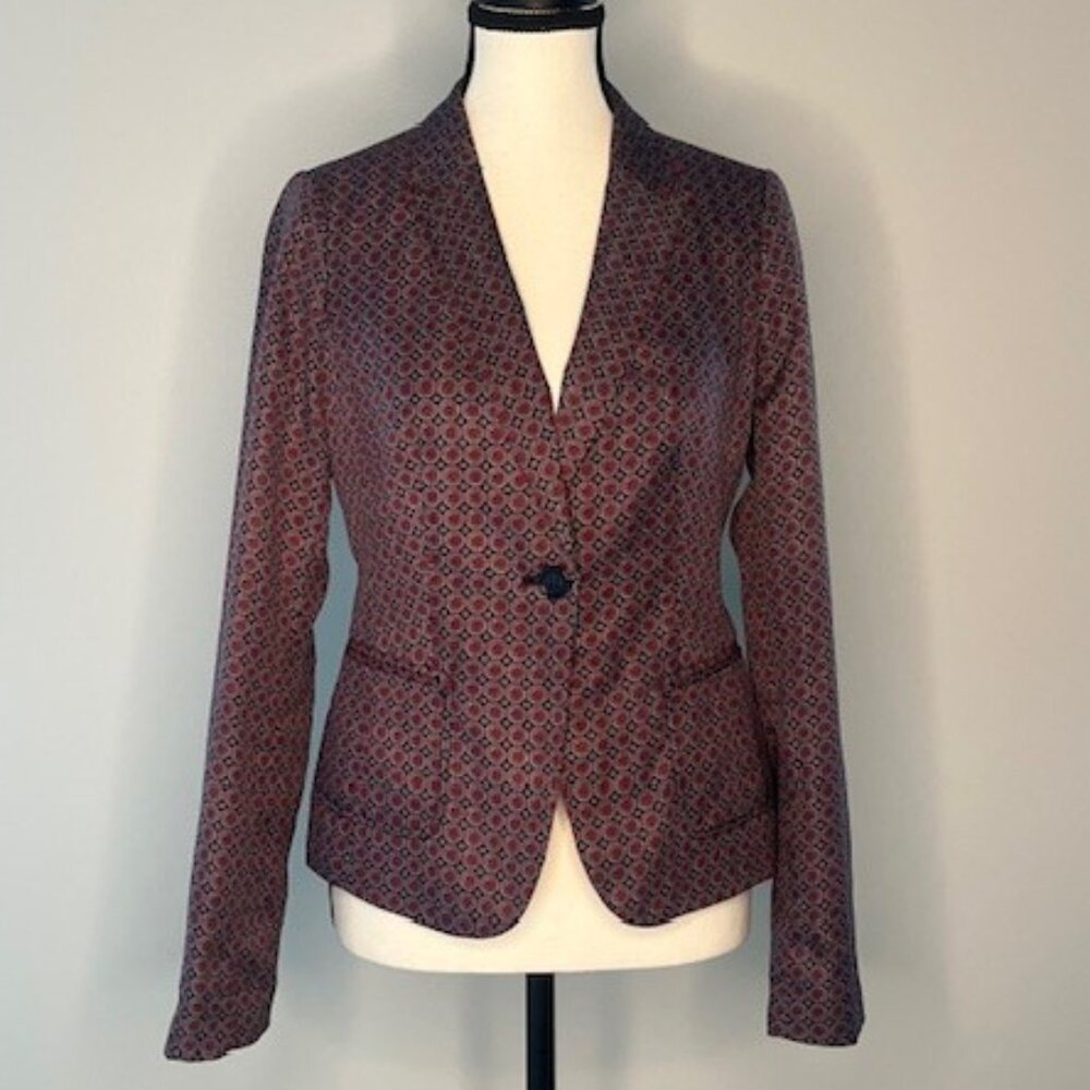 The Limited - Women's 1 Button Blazer, Navy & Red Print Size XS